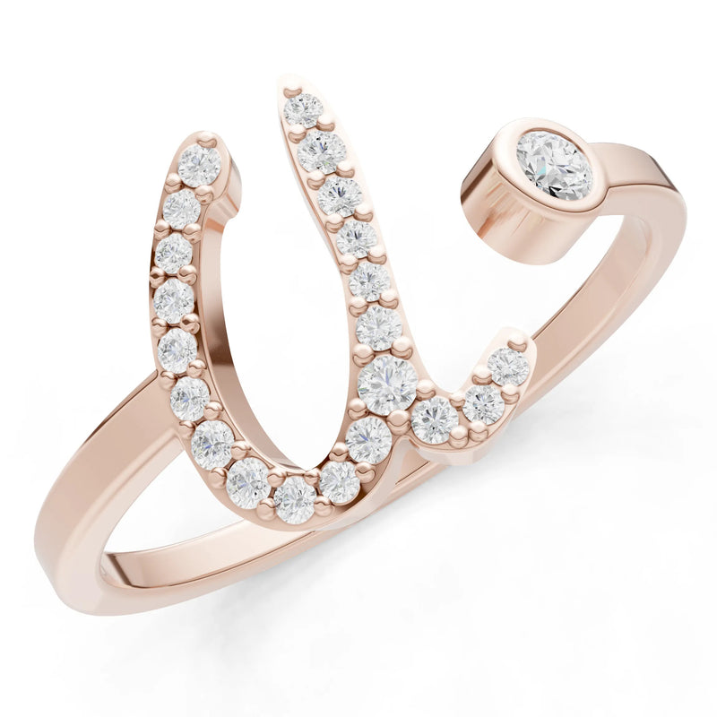 Dainty Initial Letter Birthstone Open Ring – U