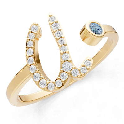 Dainty Initial Letter Birthstone Open Ring – U