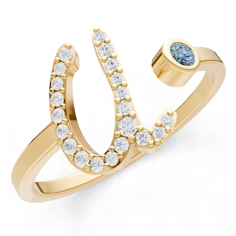 Dainty Initial Letter Birthstone Open Ring – U