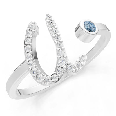 Dainty Initial Letter Birthstone Open Ring – U