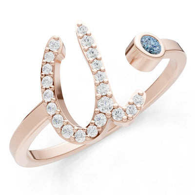 Dainty Initial Letter Birthstone Open Ring – U