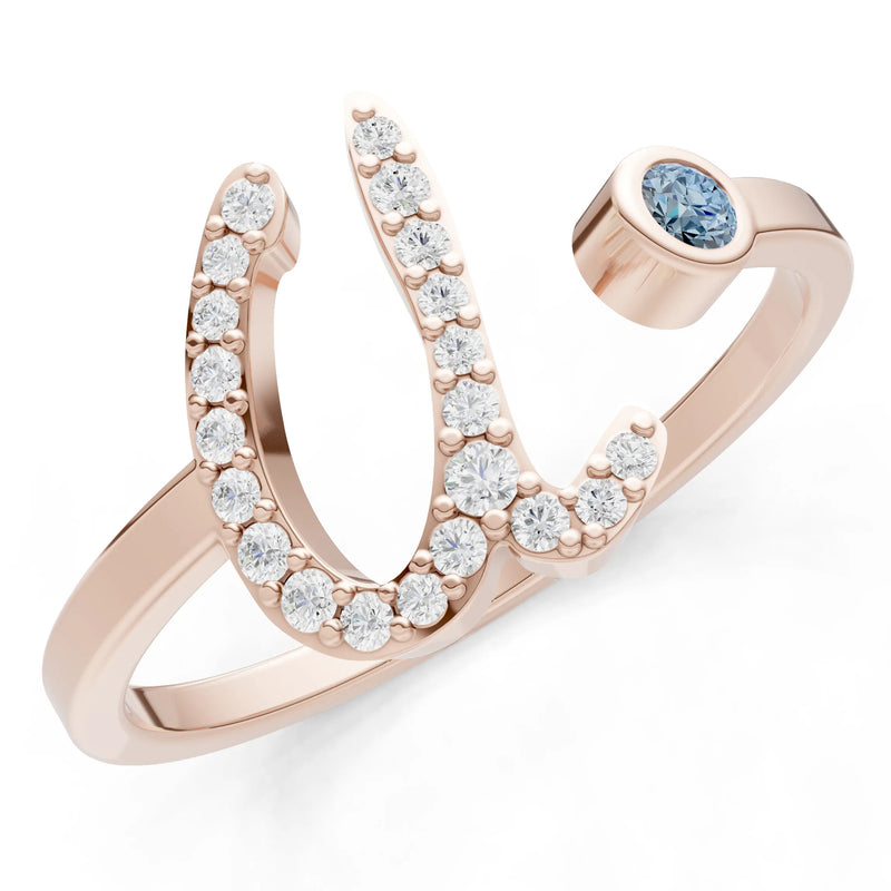 Dainty Initial Letter Birthstone Open Ring – U