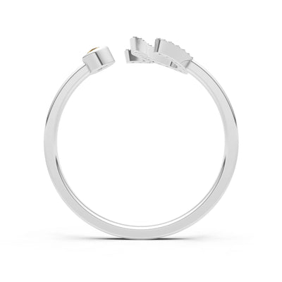 Citrine Dainty Initial Letter Birthstone Open Ring – U