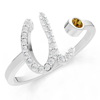 Citrine Dainty Initial Letter Birthstone Open Ring – U
