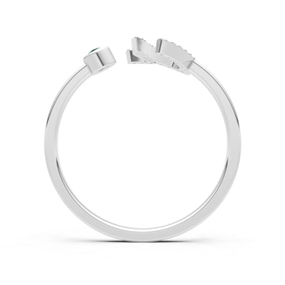 Emerald Dainty Initial Letter Birthstone Open Ring – U