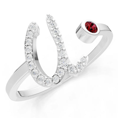 Dainty Initial Letter Birthstone Open Ring – U