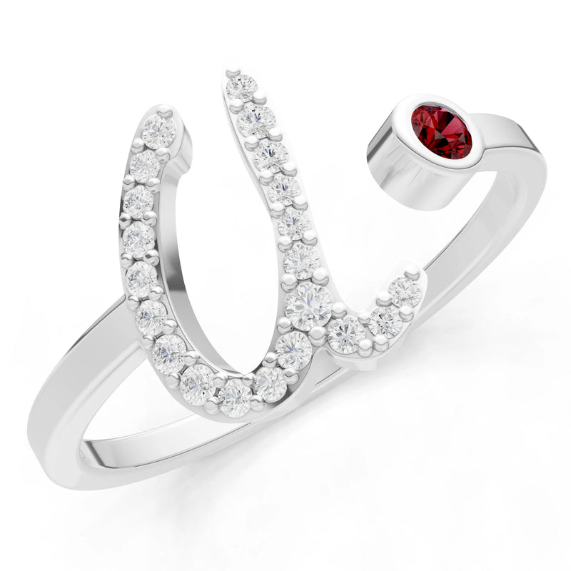Dainty Initial Letter Birthstone Open Ring – U