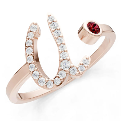 Dainty Initial Letter Birthstone Open Ring – U