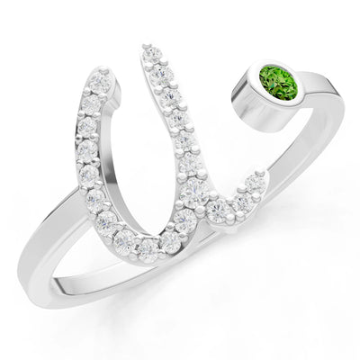 Dainty Initial Letter Birthstone Open Ring – U