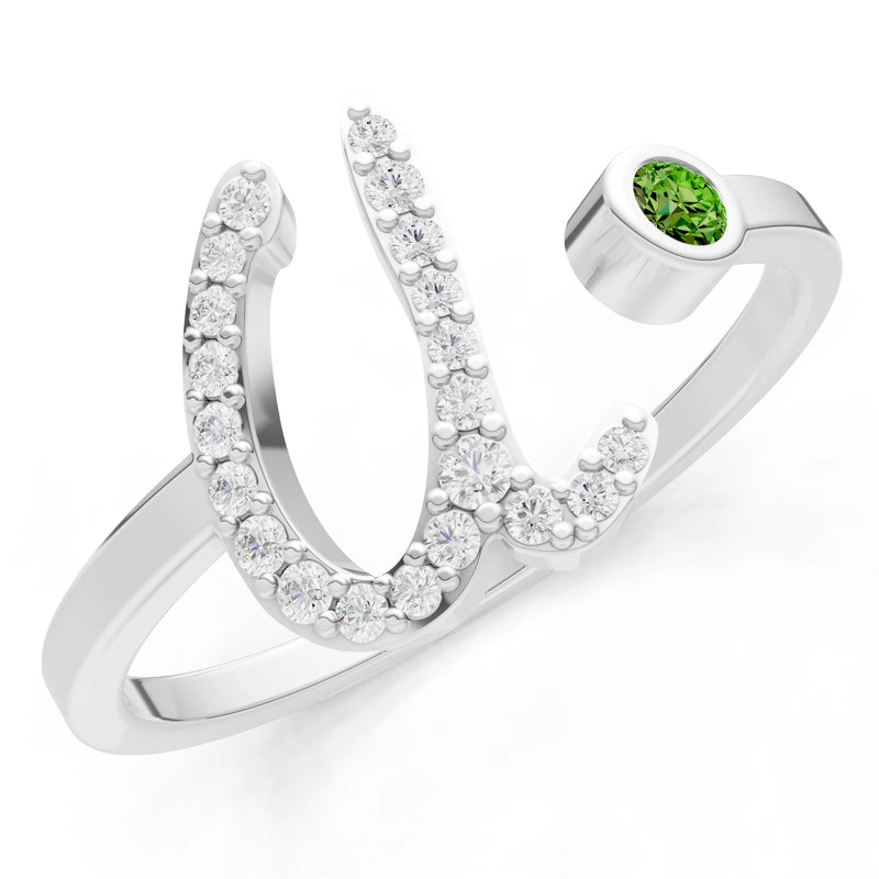 Dainty Initial Letter Birthstone Open Ring – U