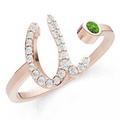 Dainty Initial Letter Birthstone Open Ring – U