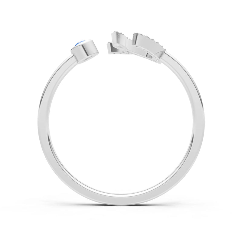 Swiss Blue Topaz Dainty Initial Letter Birthstone Open Ring – U