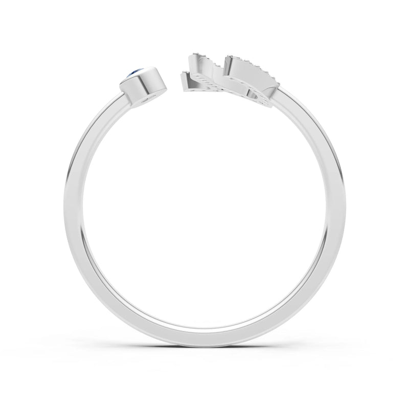 London Blue Topaz Dainty Initial Letter Birthstone Open Ring – U