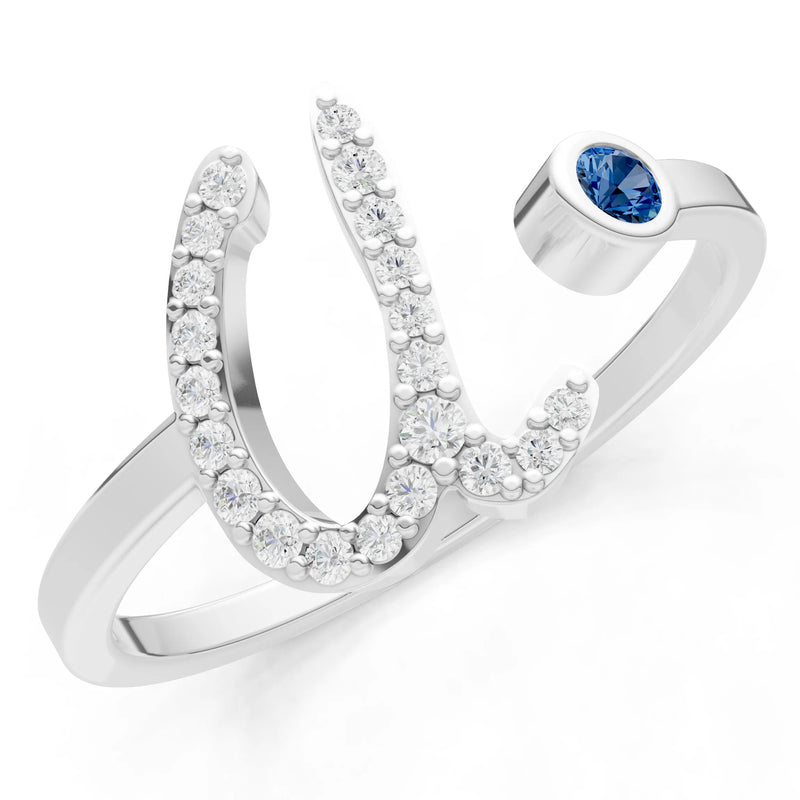 London Blue Topaz Dainty Initial Letter Birthstone Open Ring – U