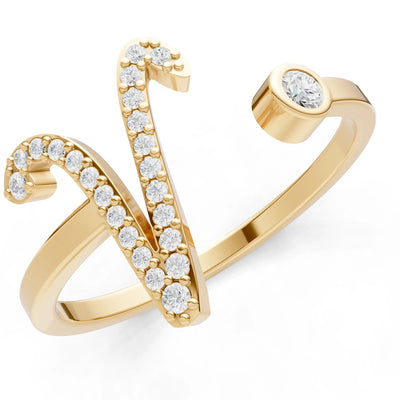 Dainty Initial Letter Birthstone Open Ring – V