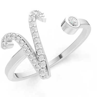 Dainty Initial Letter Birthstone Open Ring – V