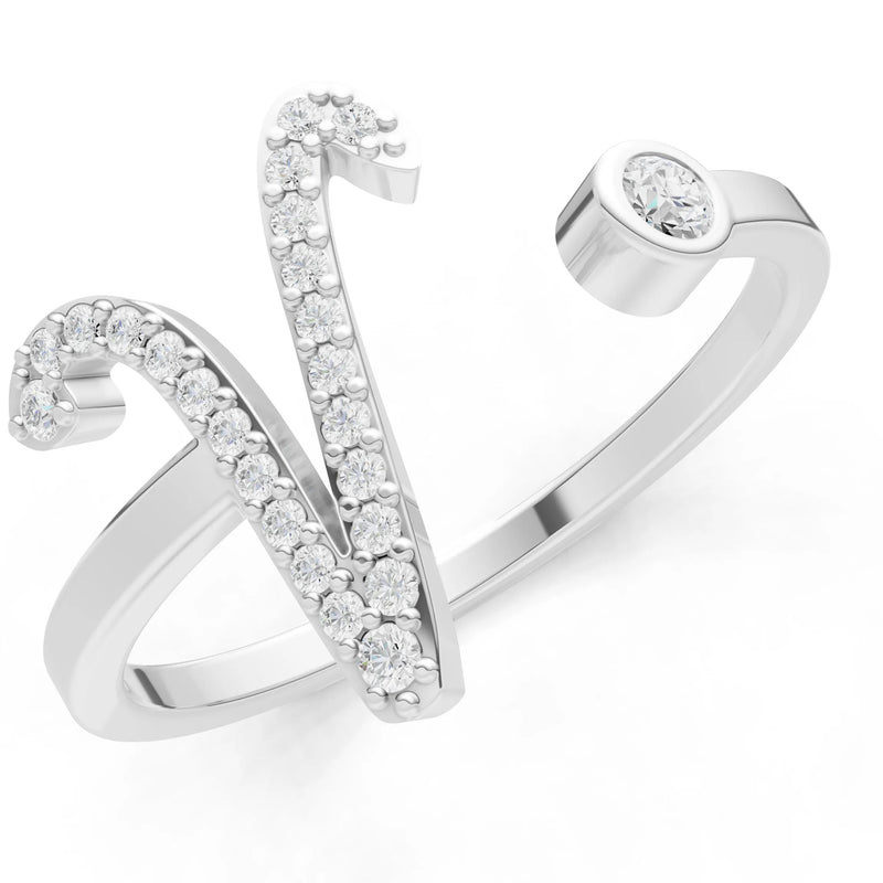 Dainty Initial Letter Birthstone Open Ring – V