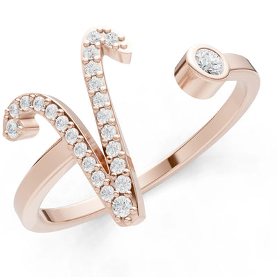 Dainty Initial Letter Birthstone Open Ring – V