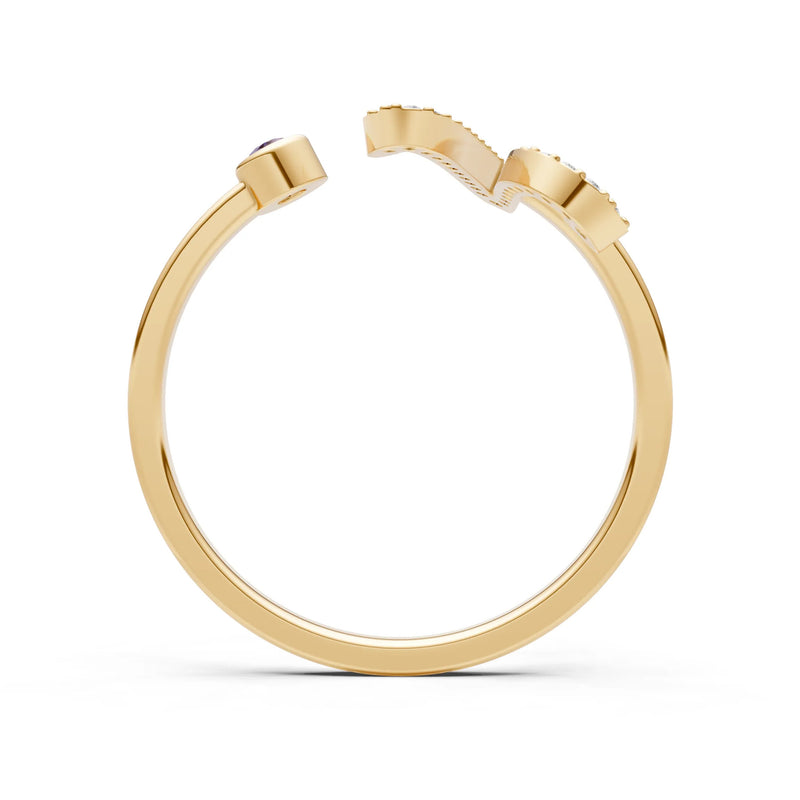 Dainty Initial Letter Birthstone Open Ring – V