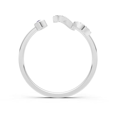 Dainty Initial Letter Birthstone Open Ring – V