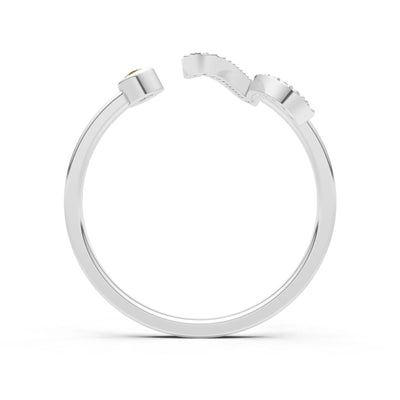 Dainty Initial Letter Birthstone Open Ring – V