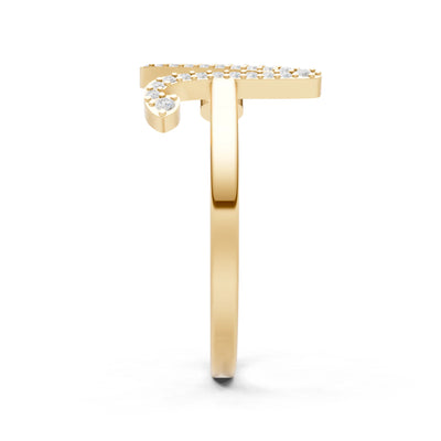 Dainty Initial Letter Birthstone Open Ring – V