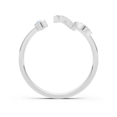 Dainty Initial Letter Birthstone Open Ring – V