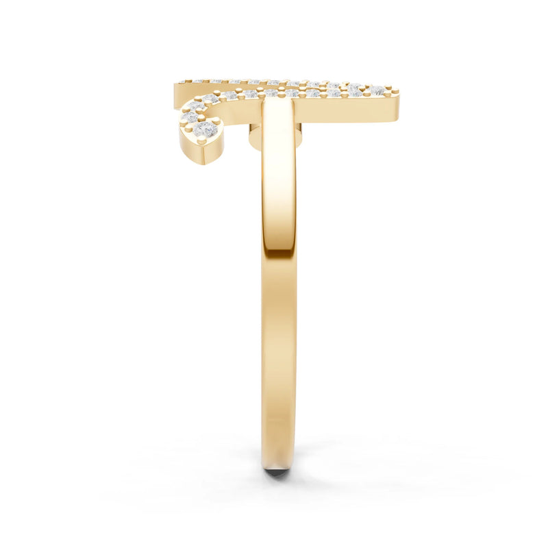 Dainty Initial Letter Birthstone Open Ring – V