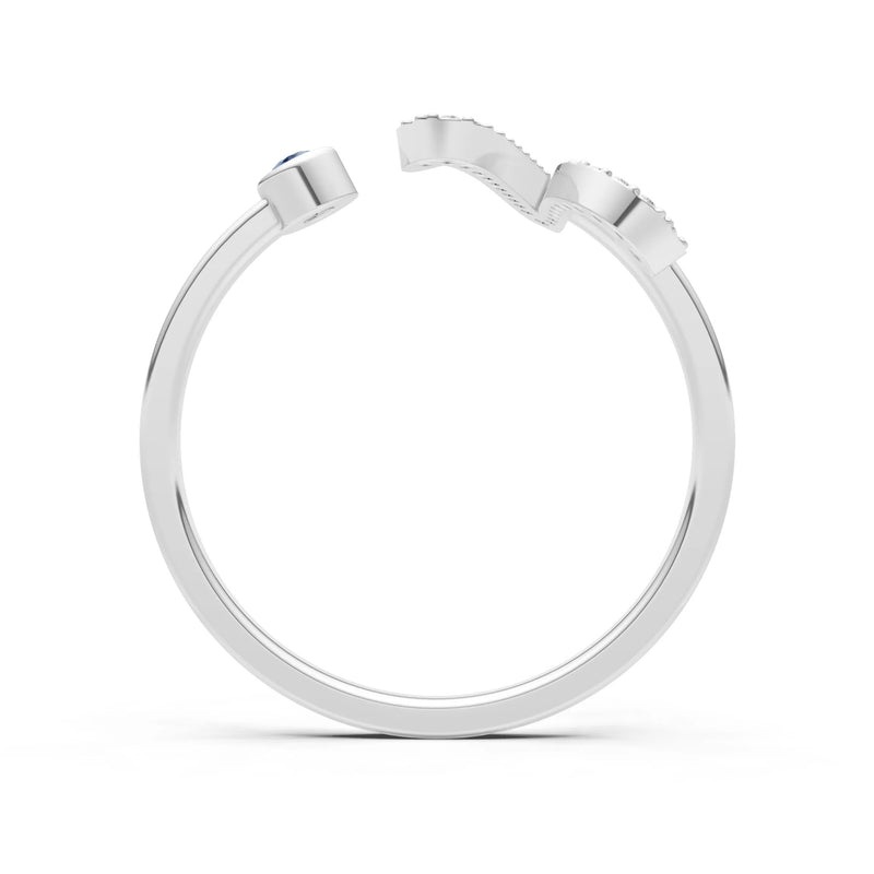 Dainty Initial Letter Birthstone Open Ring – V