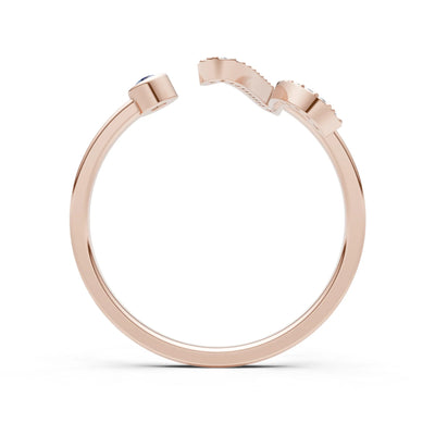 Dainty Initial Letter Birthstone Open Ring – V