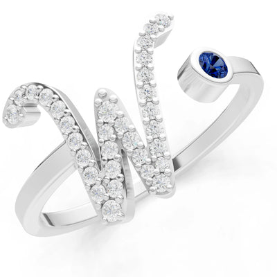 Dainty Initial Letter Birthstone Open Ring – W