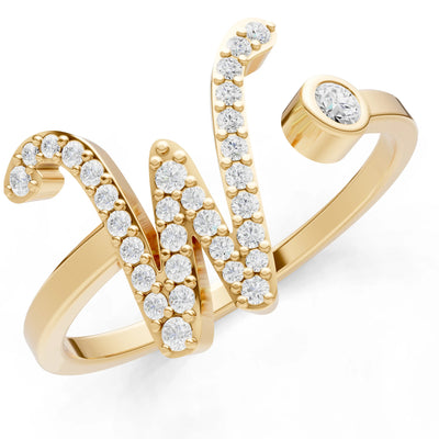 Dainty Initial Letter Birthstone Open Ring – W