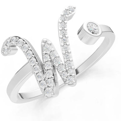Dainty Initial Letter Birthstone Open Ring – W