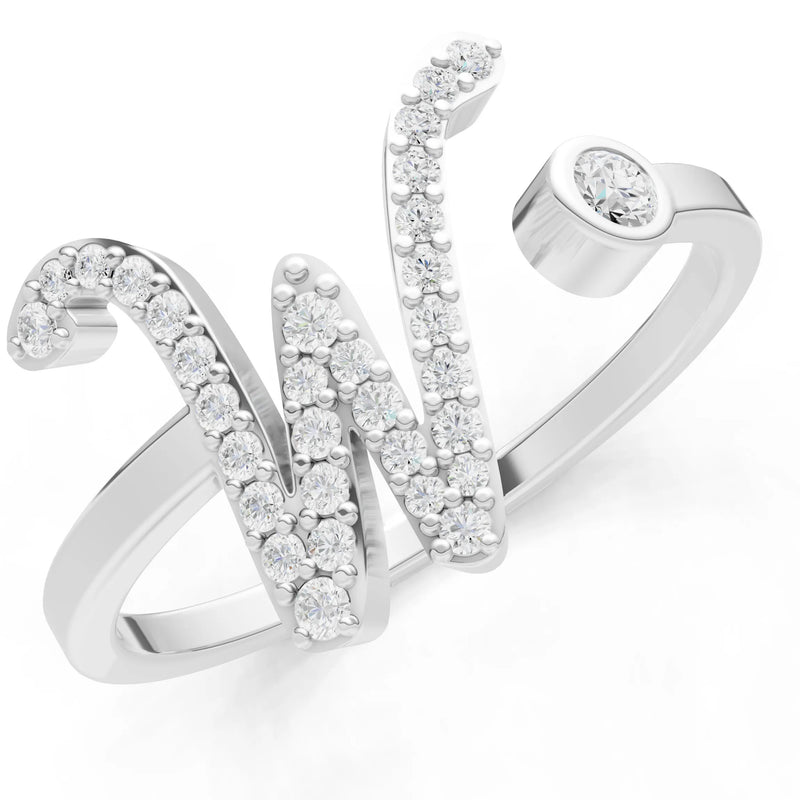 Dainty Initial Letter Birthstone Open Ring – W