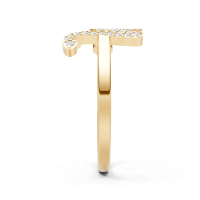 Dainty Initial Letter Birthstone Open Ring – W