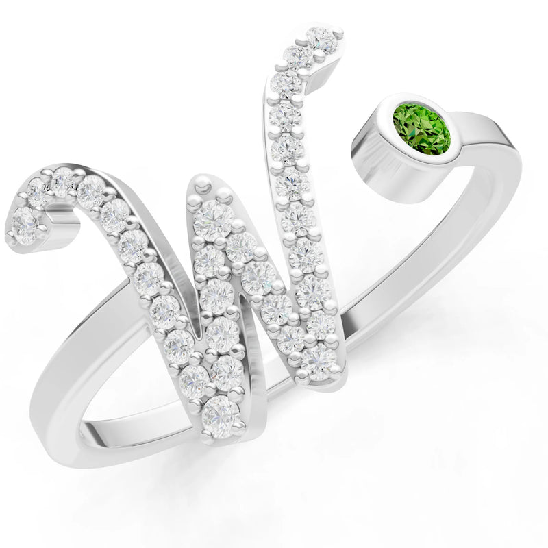Dainty Initial Letter Birthstone Open Ring – W