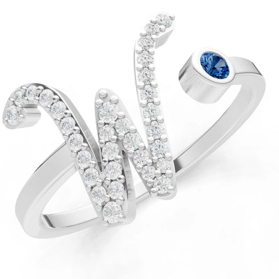 Dainty Initial Letter Birthstone Open Ring – W