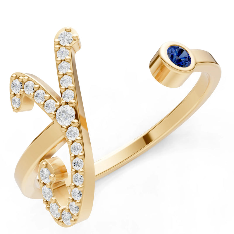 Dainty Initial Letter Birthstone Open Ring – Y