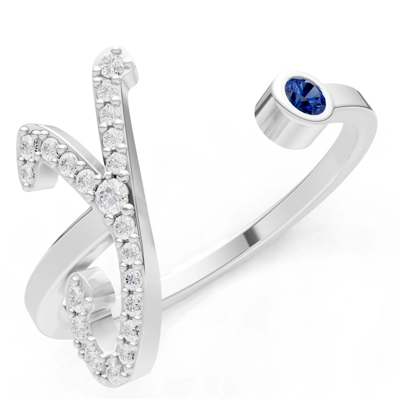 Dainty Initial Letter Birthstone Open Ring – Y