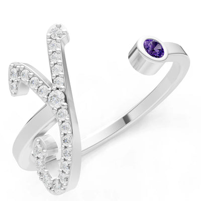 Dainty Initial Letter Birthstone Open Ring – Y