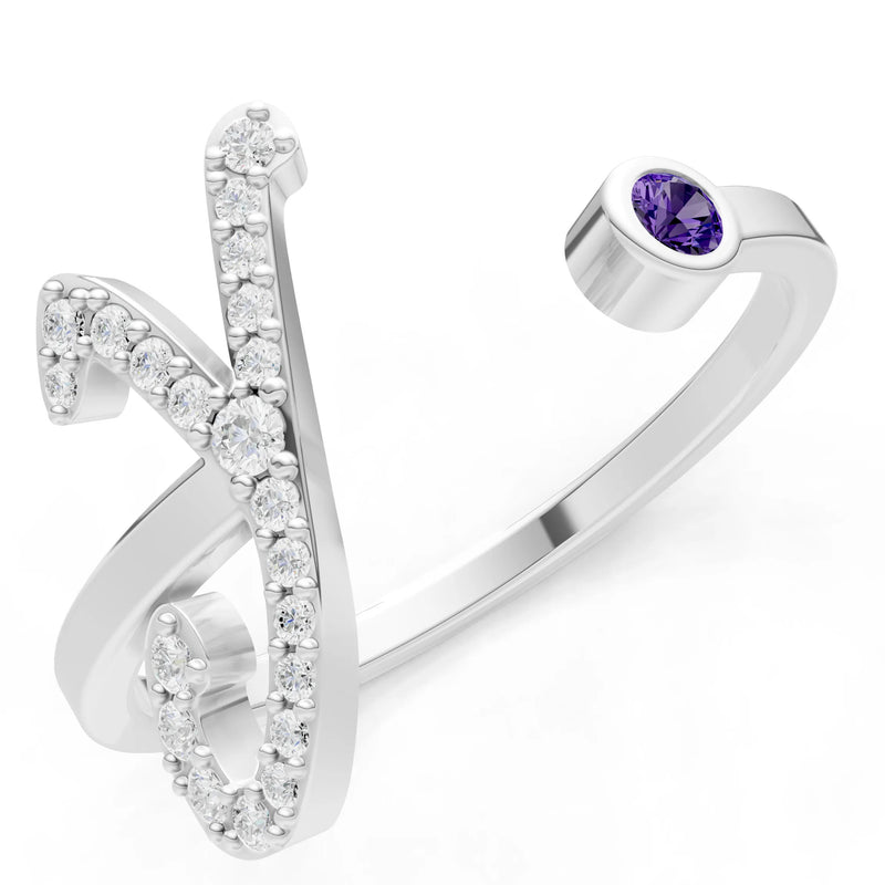 Dainty Initial Letter Birthstone Open Ring – Y