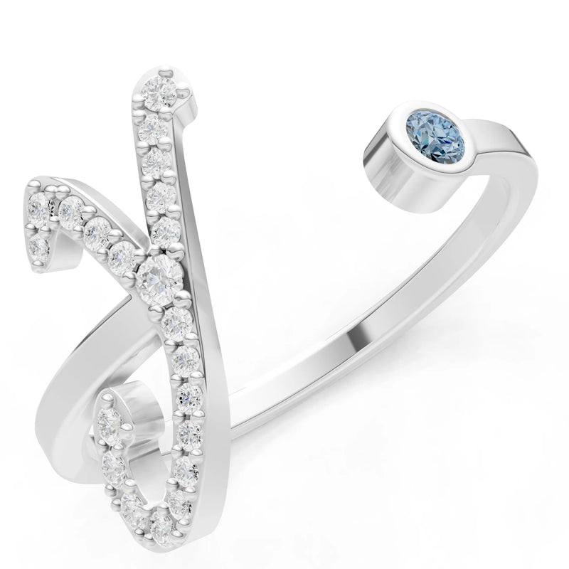 Dainty Initial Letter Birthstone Open Ring – Y