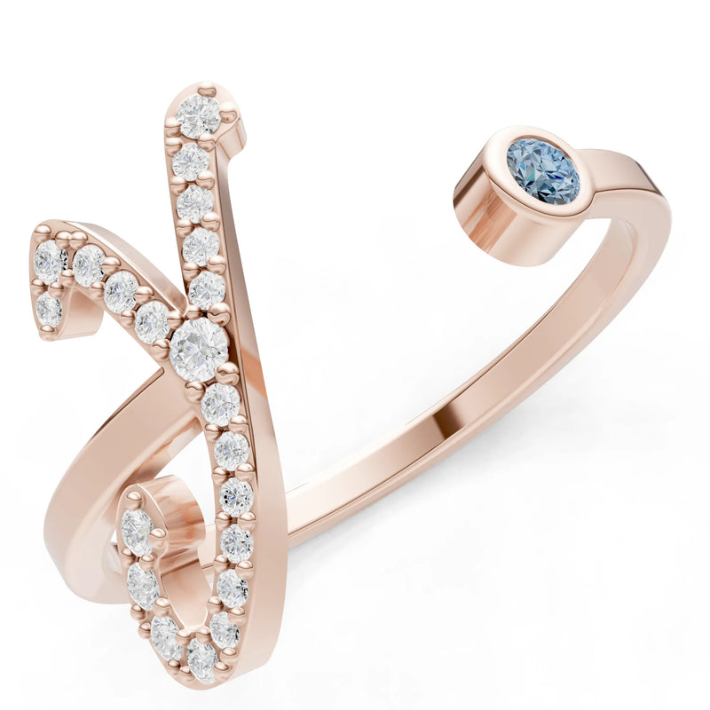 Dainty Initial Letter Birthstone Open Ring – Y
