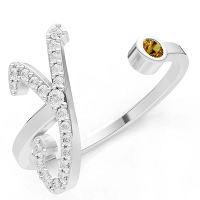 Dainty Initial Letter Birthstone Open Ring – Y