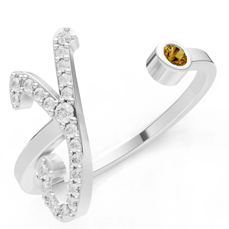 Dainty Initial Letter Birthstone Open Ring – Y