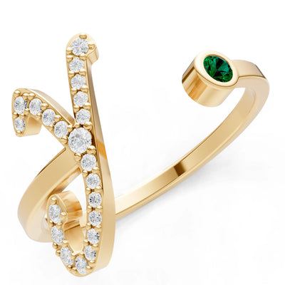 Dainty Initial Letter Birthstone Open Ring – Y