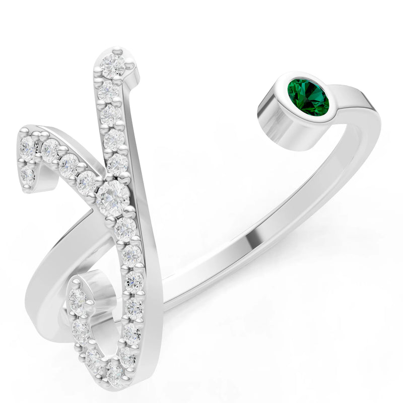 Dainty Initial Letter Birthstone Open Ring – Y