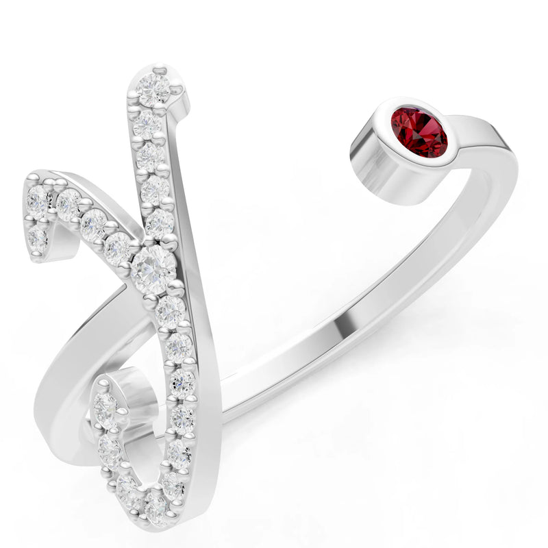 Dainty Initial Letter Birthstone Open Ring – Y