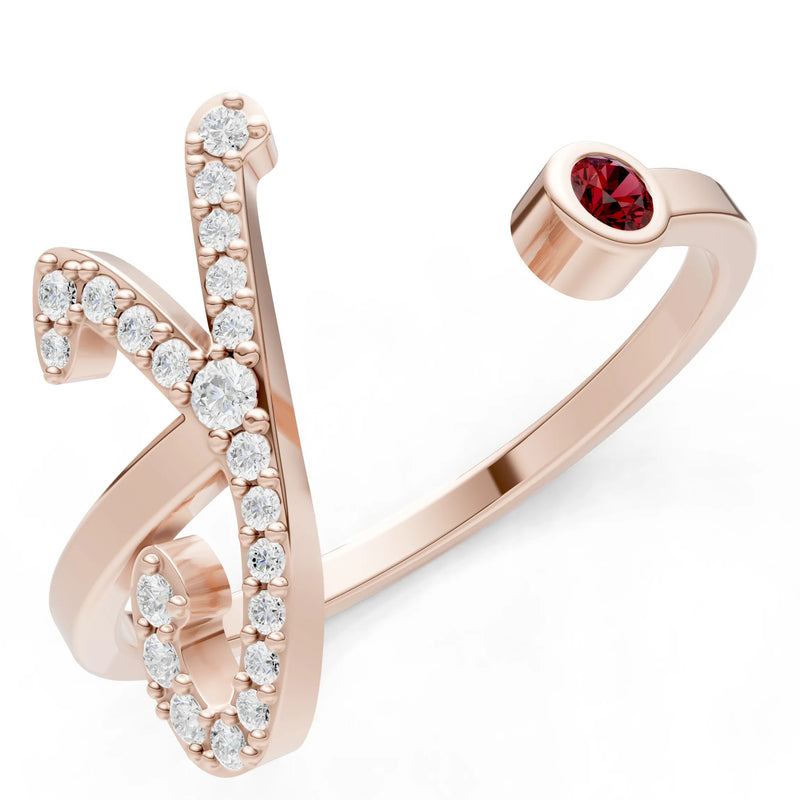 Dainty Initial Letter Birthstone Open Ring – Y