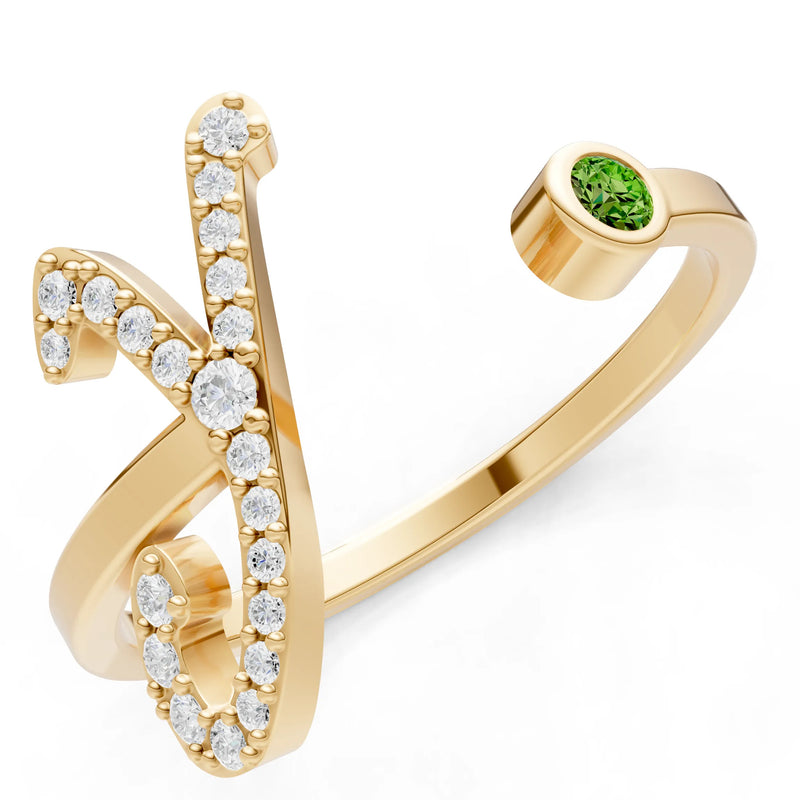 Dainty Initial Letter Birthstone Open Ring – Y